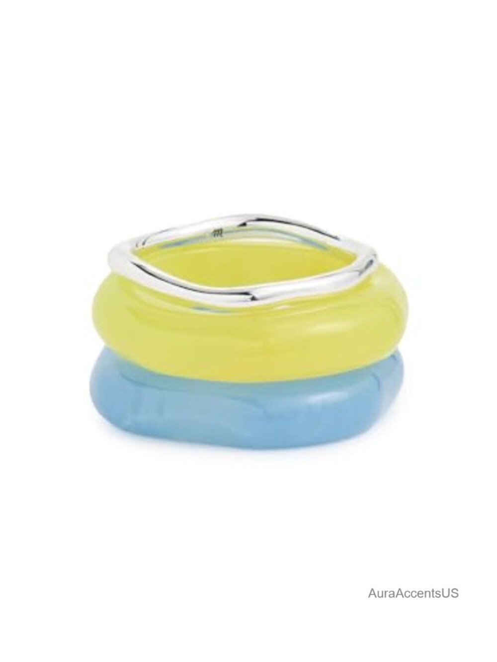 Resin Bangle Bracelet Set of 3 Silver-Tone Modern Stackable